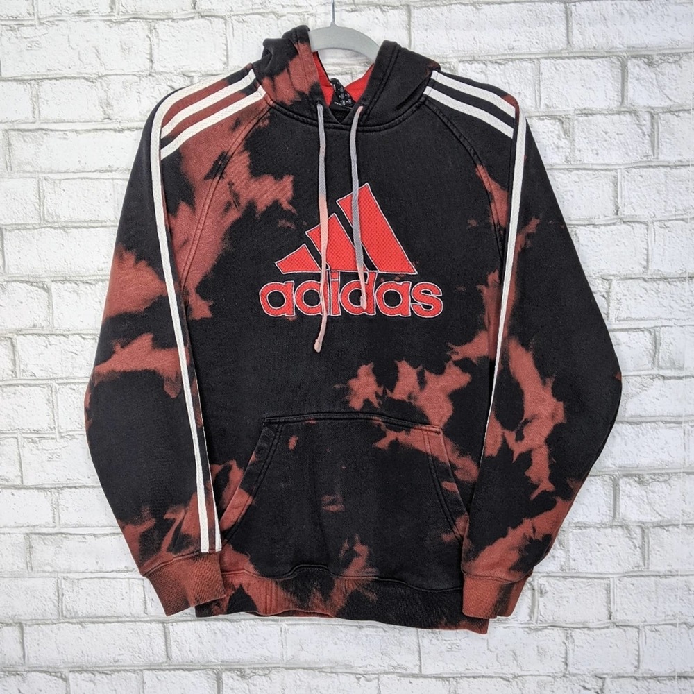 Vtg Adidas Custom Bleach Tie Dye Sweatshirt Small Vintage Stripe Spellout